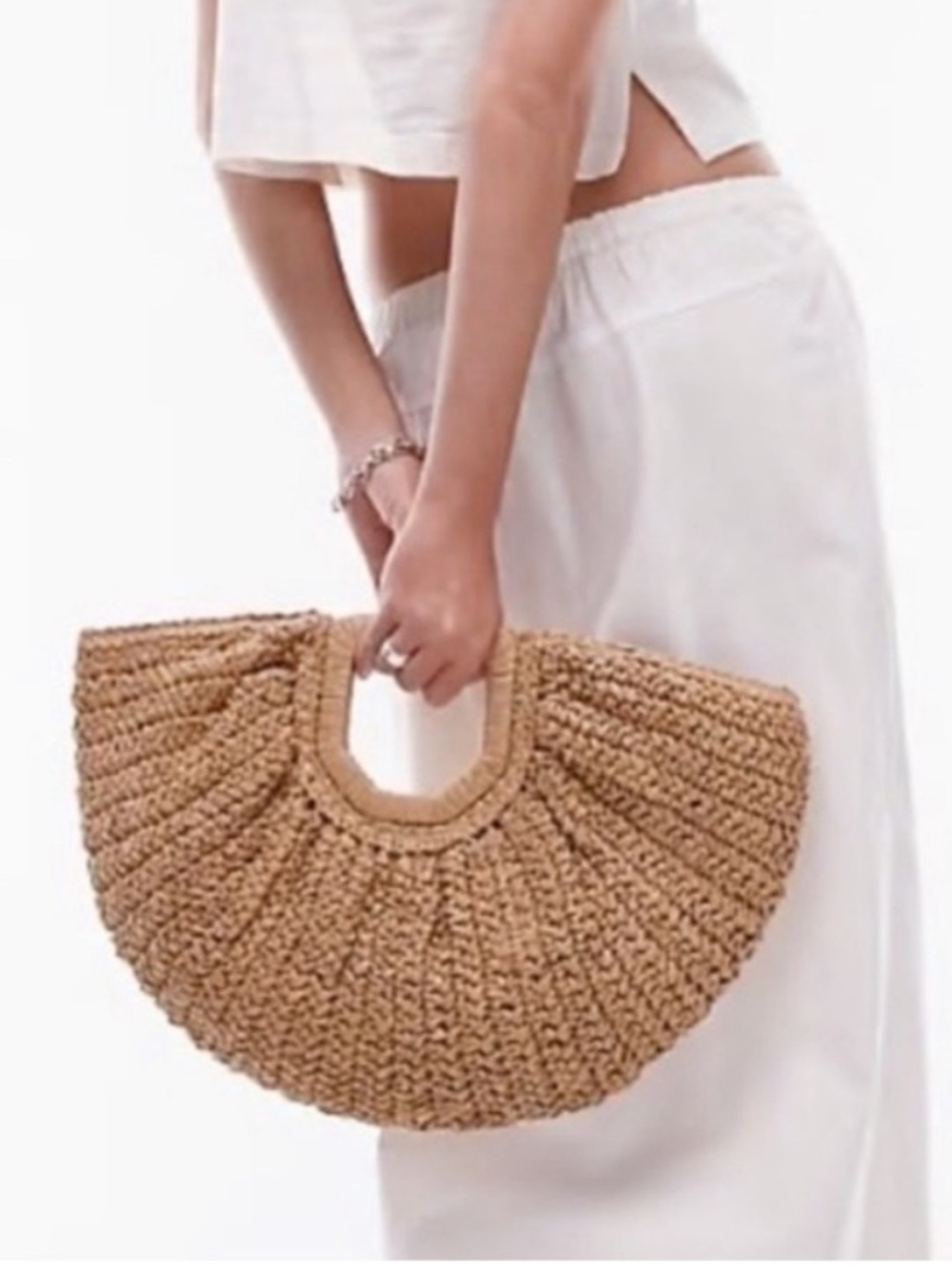 RAMLA Half Moon Tan Raffia Woven Handbag NWT